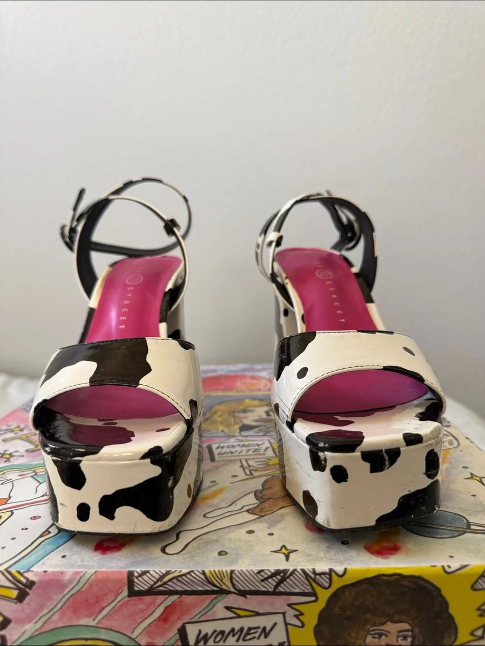 ASOS platform chunky cow print heels